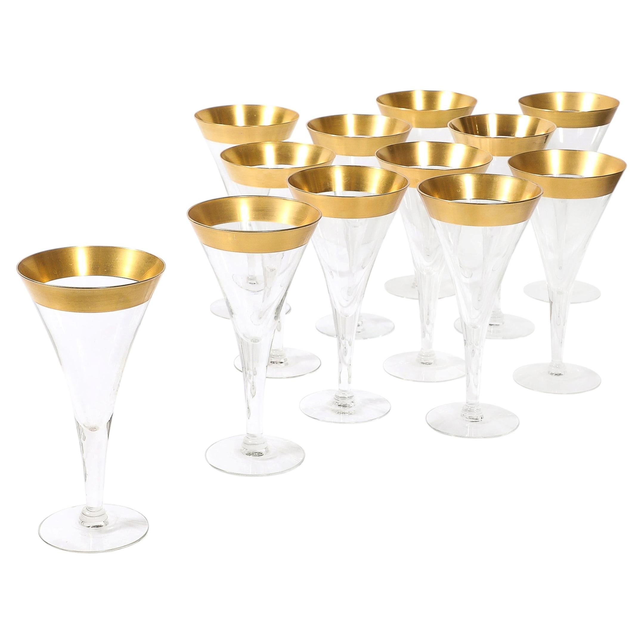 Set of 12 Mid-Century Modernist Gilt Rimmed Water Glasses By Dorothy Thorpe For Sale