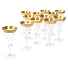Set di 12 bicchieri da acqua in stile modernista della metà del secolo con bordo dorato, firmati Dorothy Thorpe