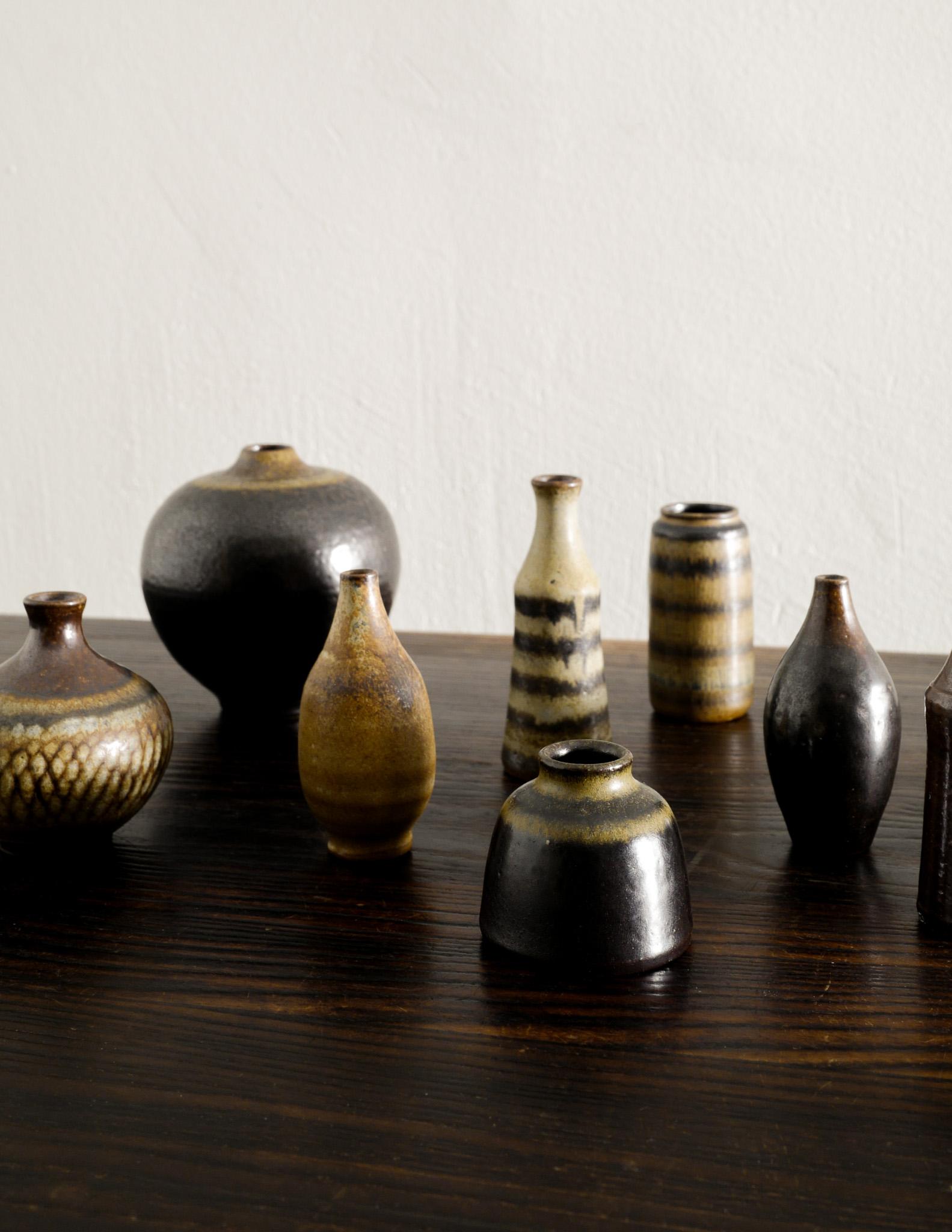 Swedish Set of 12 Mid Century Stoneware / Ceramic Vases by Wallåkra Produced in 1940s  For Sale