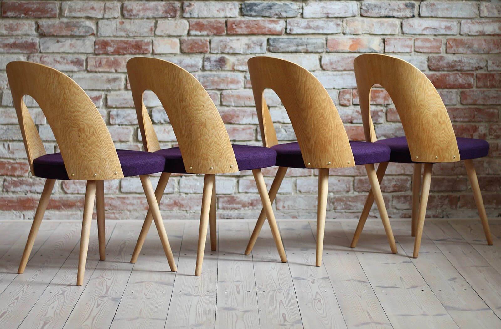 Czech Set of 12 MidCentury Dining Chairs by A.Šuman, Customizable Upholstery Available For Sale