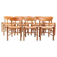 Set of 12 Midcentury Side Chairs in Oak and Paper Cord by Børge Mogensen
