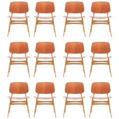 Set of 12 Midcentury Side Chairs in Teak and Oak by Børge Mogensen