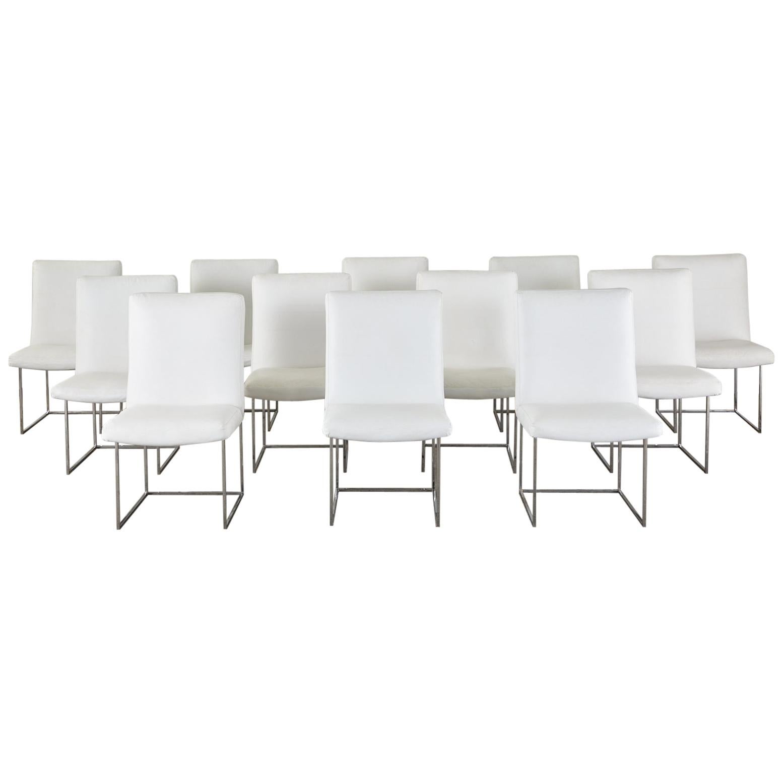 Set of 12 Milo Baughman 1187 Thin Line Chrome Dining Chairs For Sale