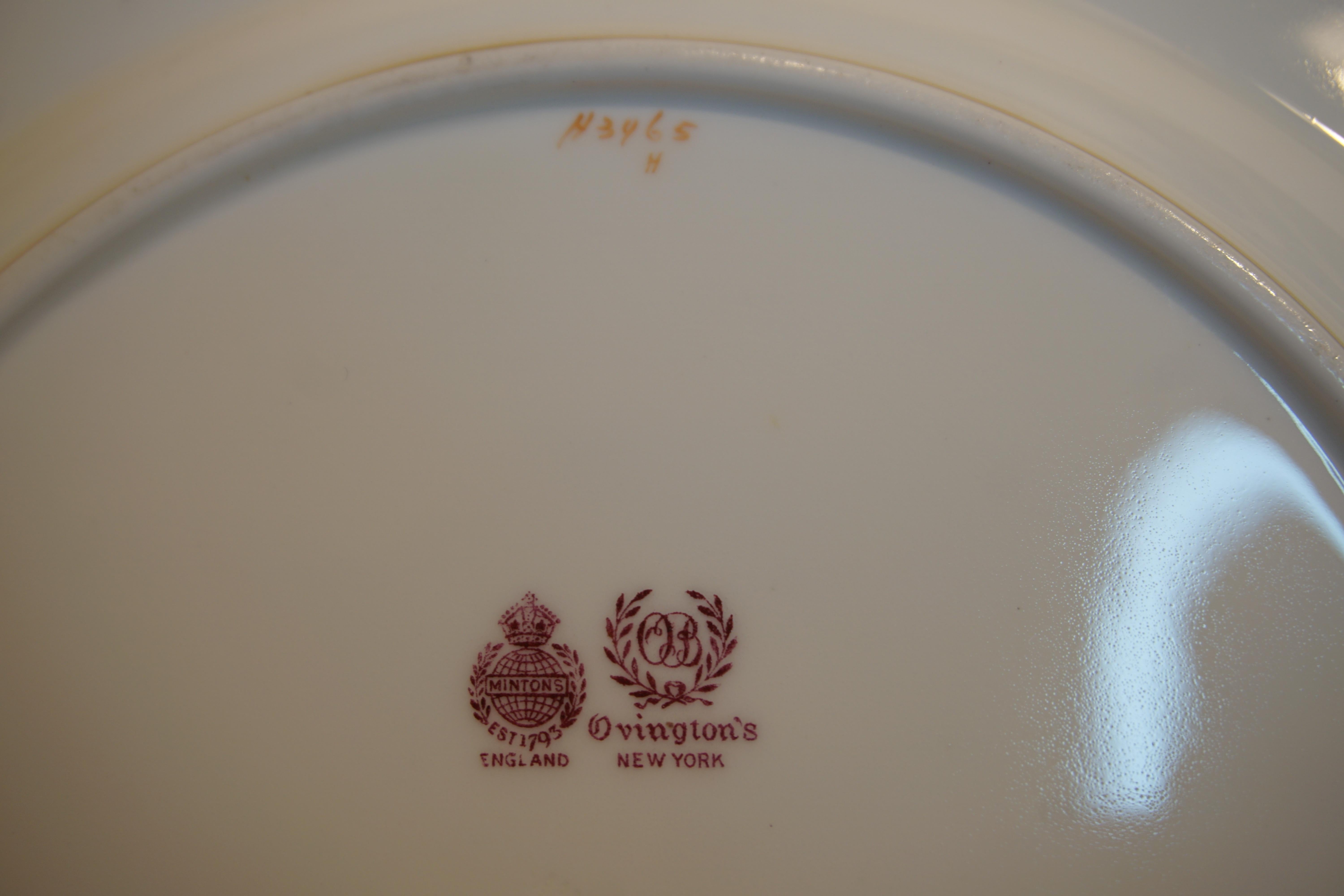 Set of 11 Minton Dinner Plates with Raised Gold Jeweled Garlands and Gold Border 2