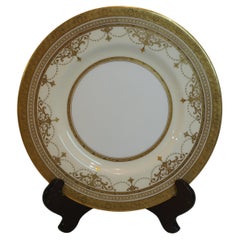 Set of 11 Minton Dinner Plates with Raised Gold Jeweled Garlands and Gold Border