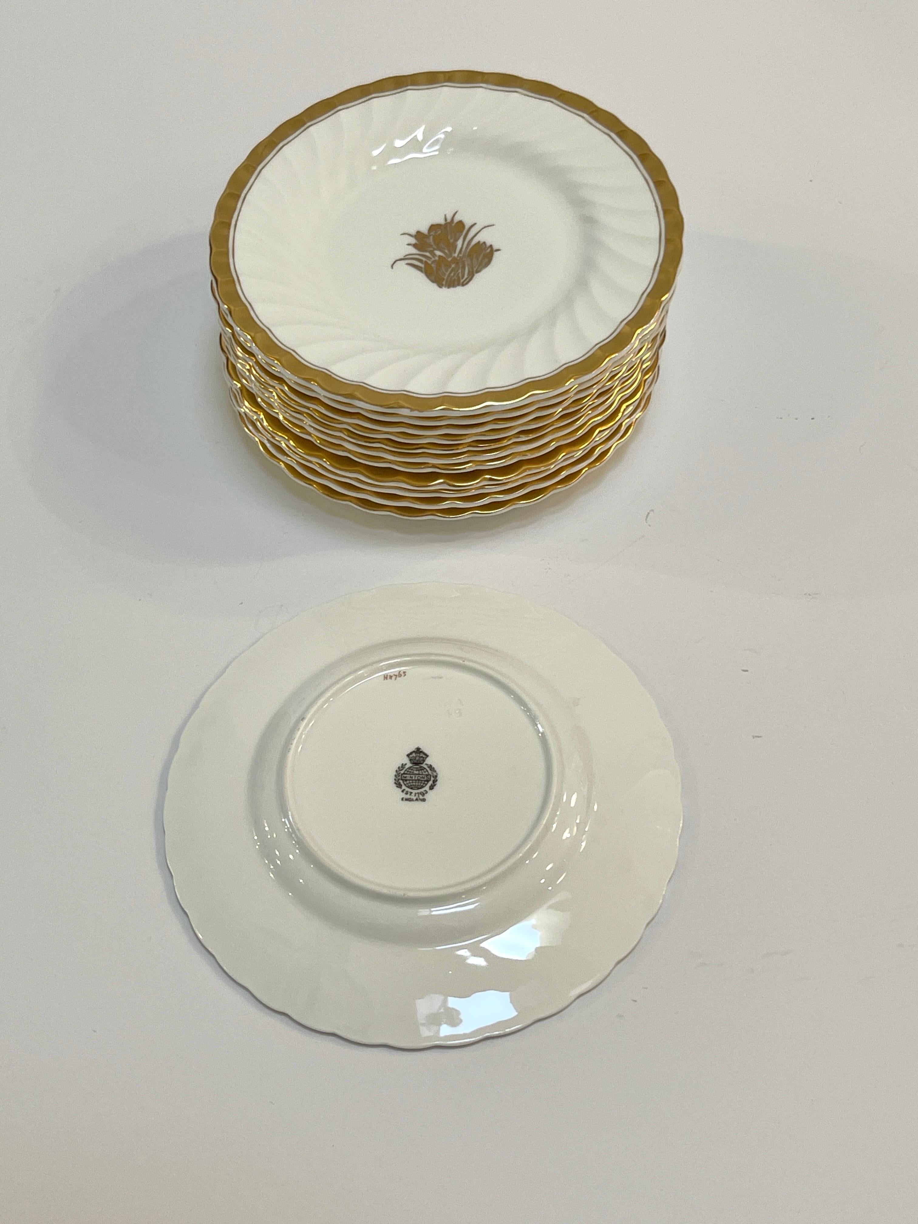 English Set of 12 Mintons ‘Gold Crocus’ Bread or Dessert Plates, 6
