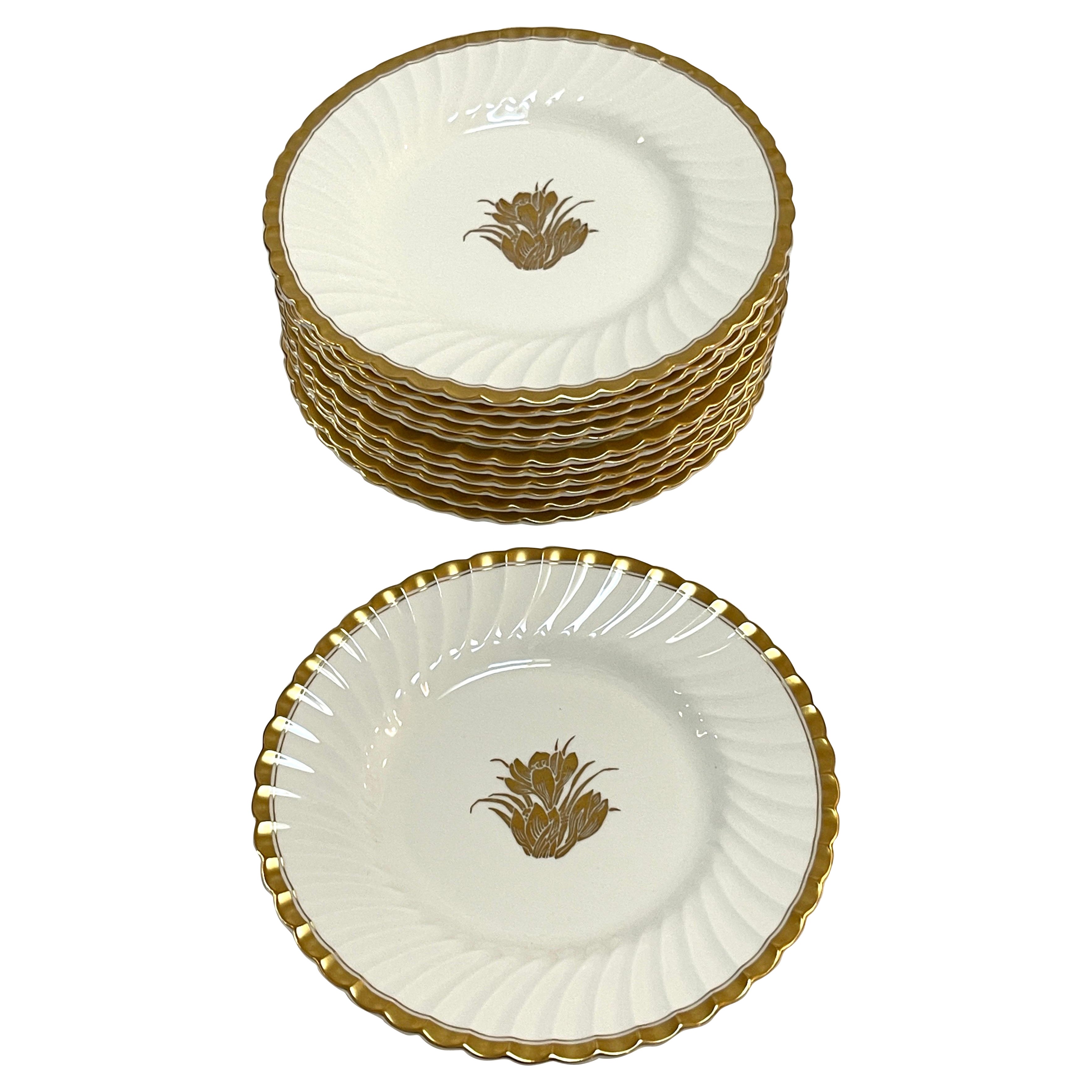 Set of 12 Mintons ‘Gold Crocus’ Luncheon Plates, 9", England, circa 1920s