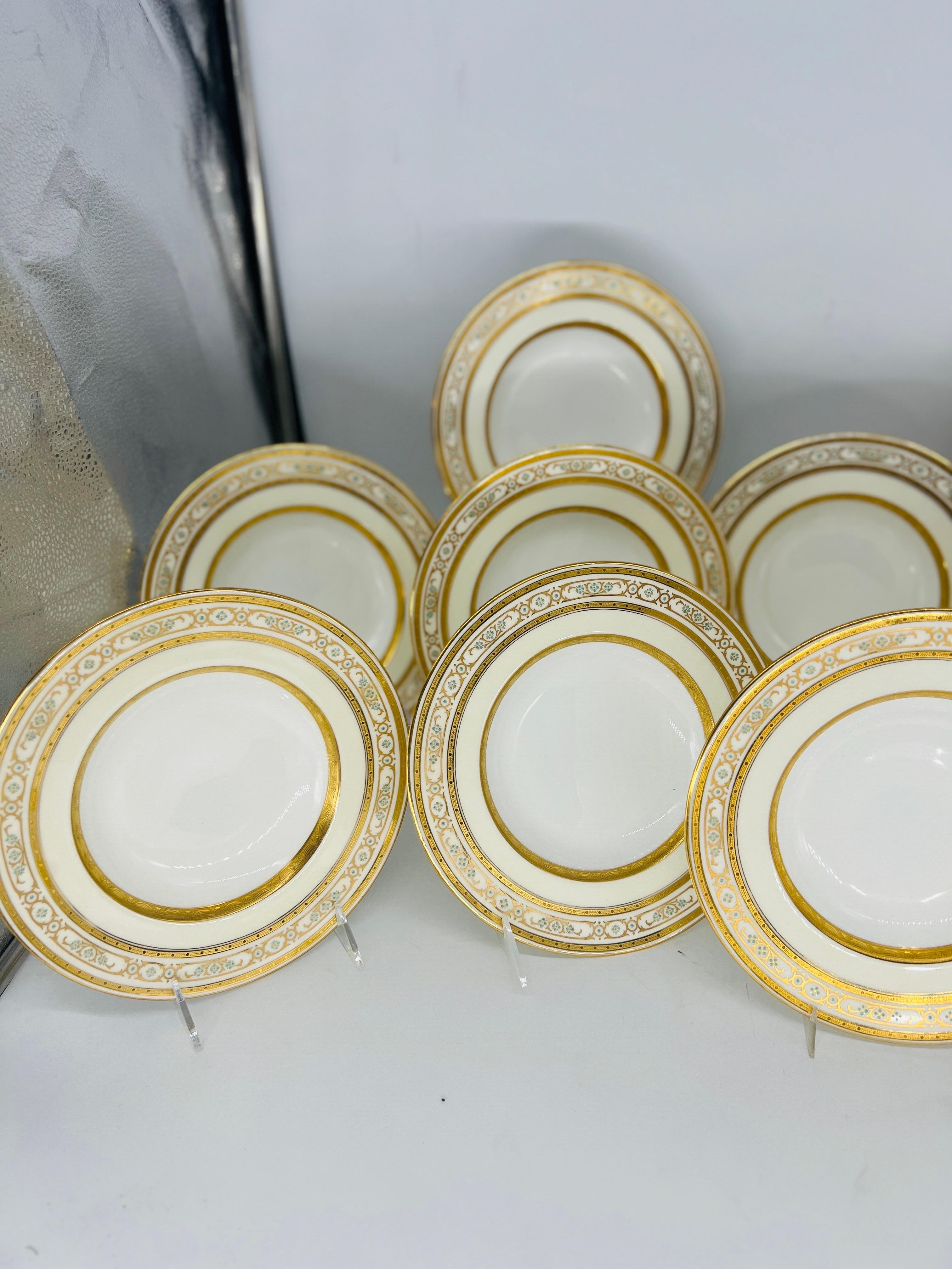 Egyptian Revival Set of 12 Mintons Porcelain Enameled & Gilt Decorated Soup Bowls