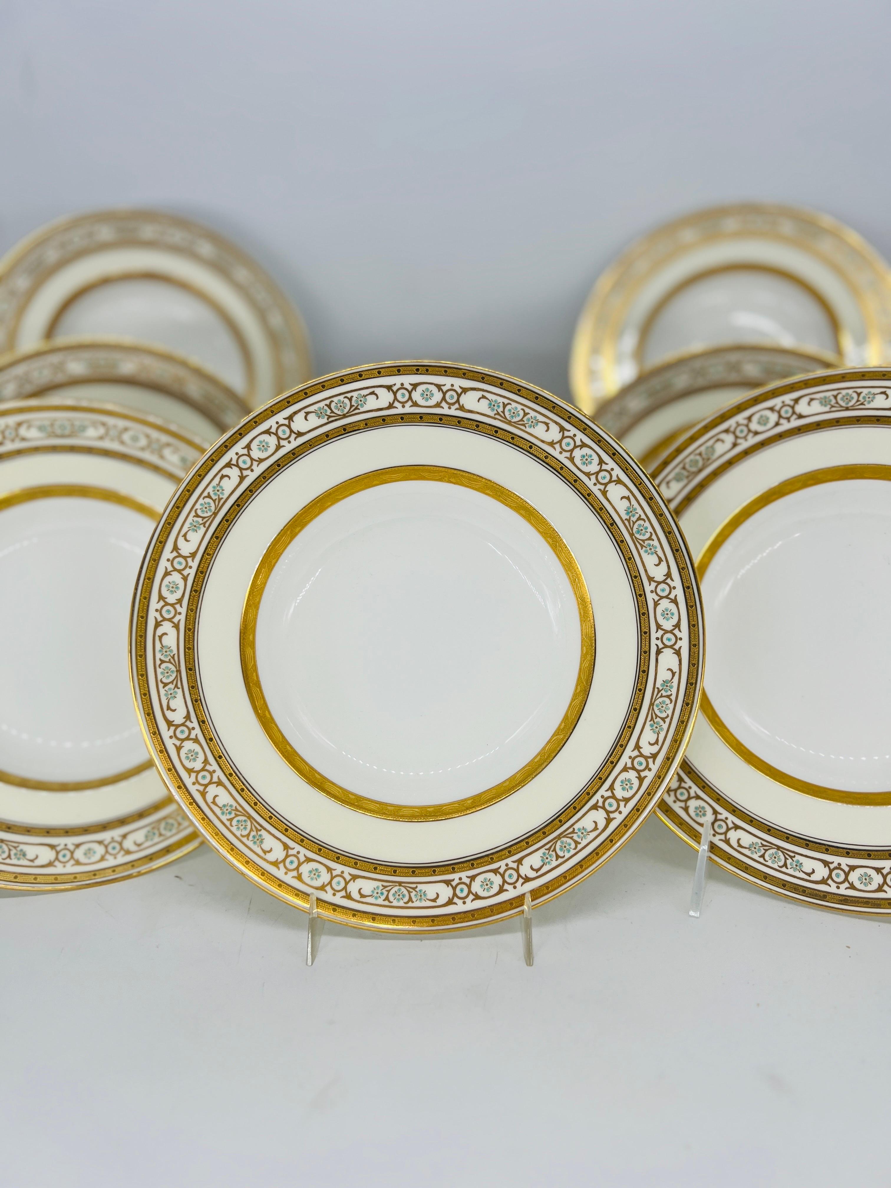 20th Century Set of 12 Mintons Porcelain Enameled & Gilt Decorated Soup Bowls