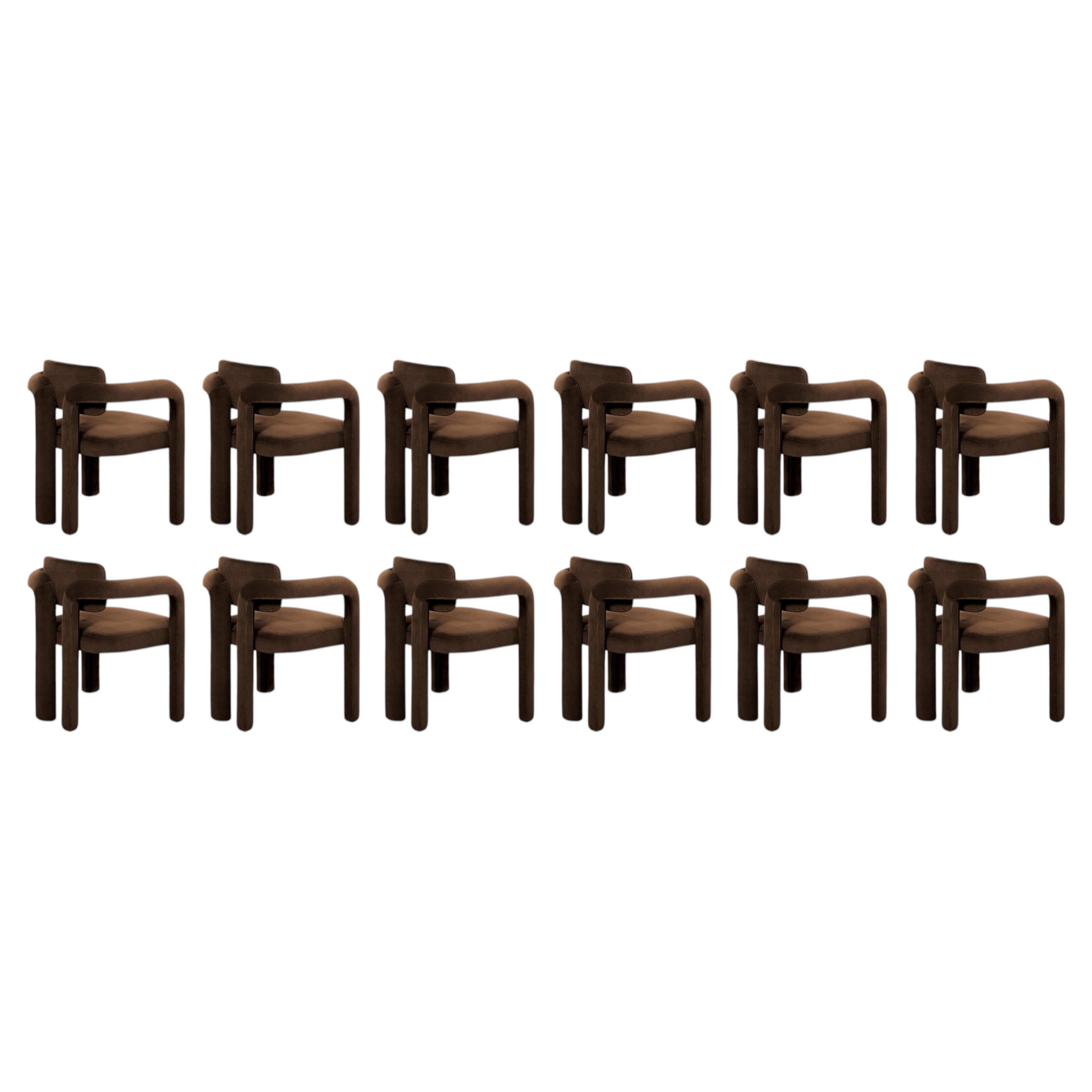 Set of 12 Modern brown velvet handmade Double Arch dining chairs by InsidherLand For Sale