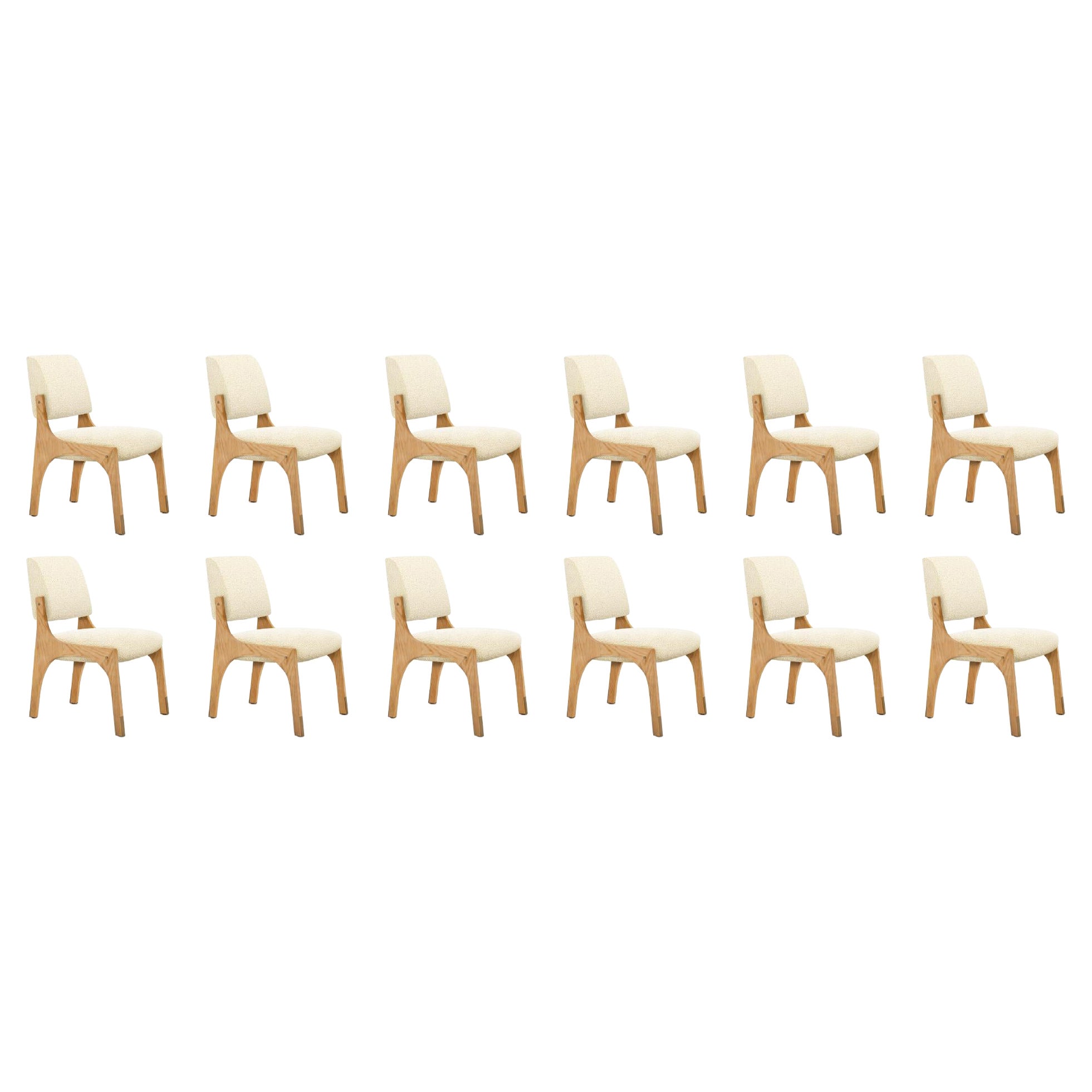 Set of 12 Modern oak bouclé armless Arches II dining chair by InsidherLand