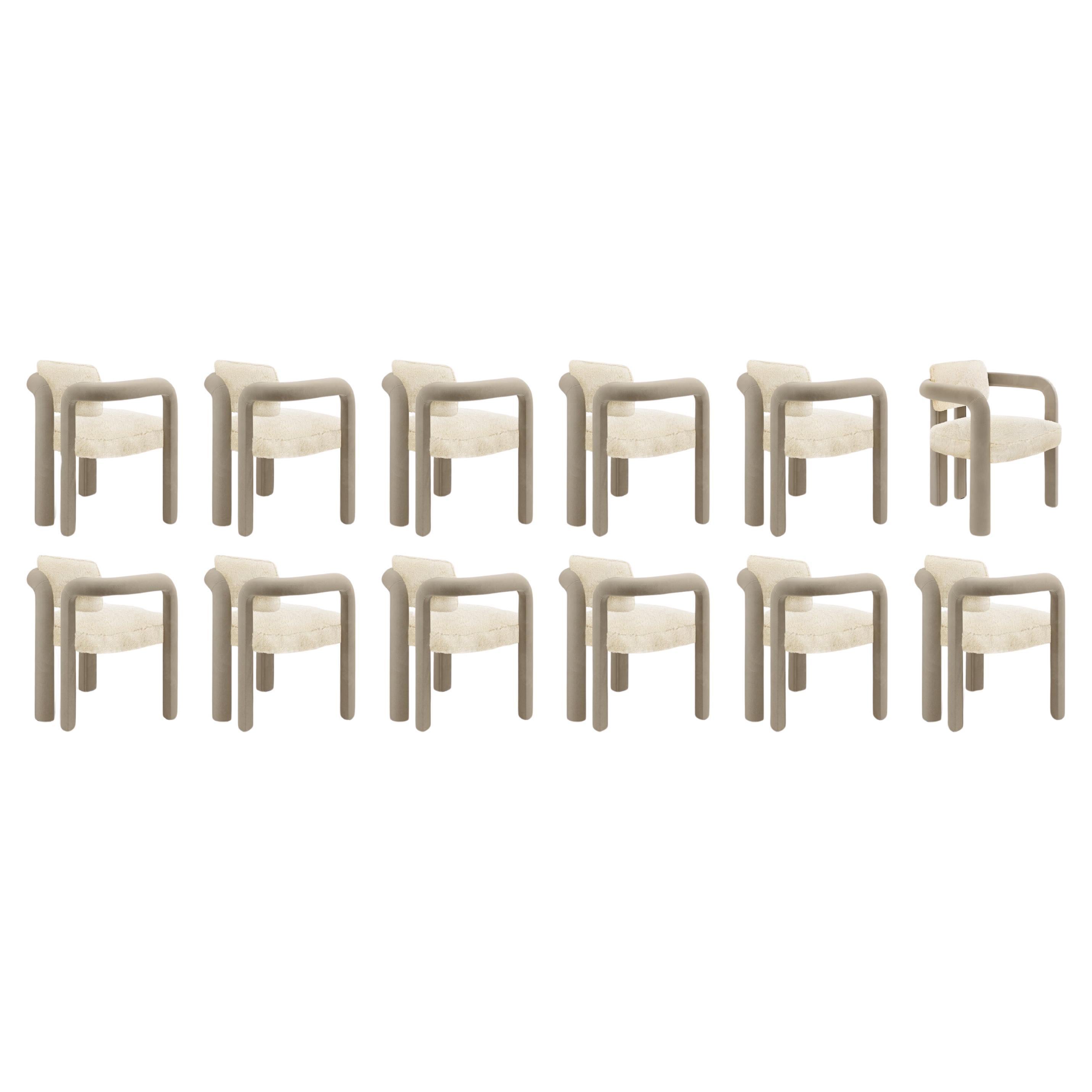 Set of 12 Modern sculptural fur velvet Double Arch dining chair by InsidherLand