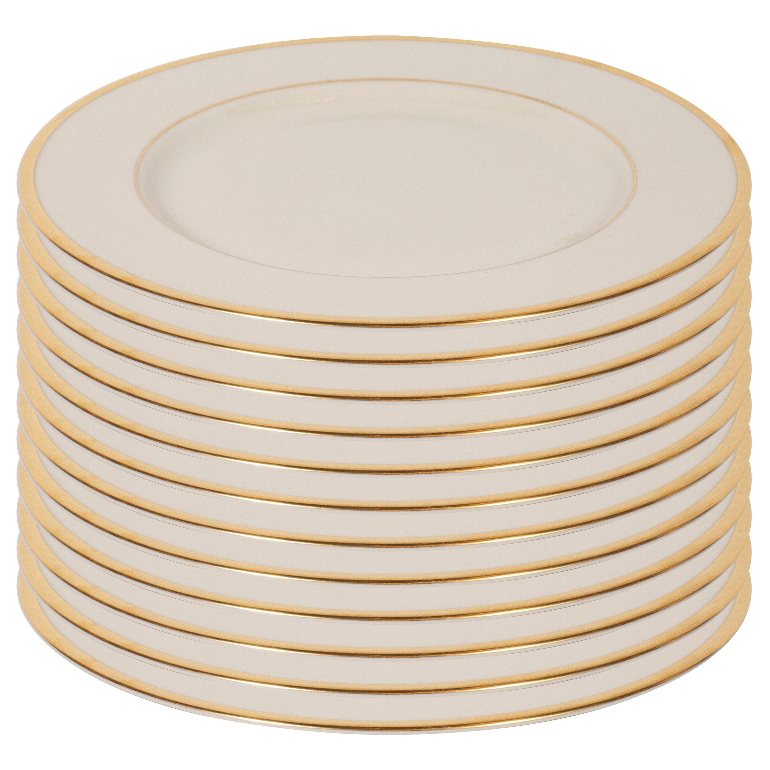 Set of 12 Modernist Dinner Plates in 24-Karat Gold and Bone China by Lenox