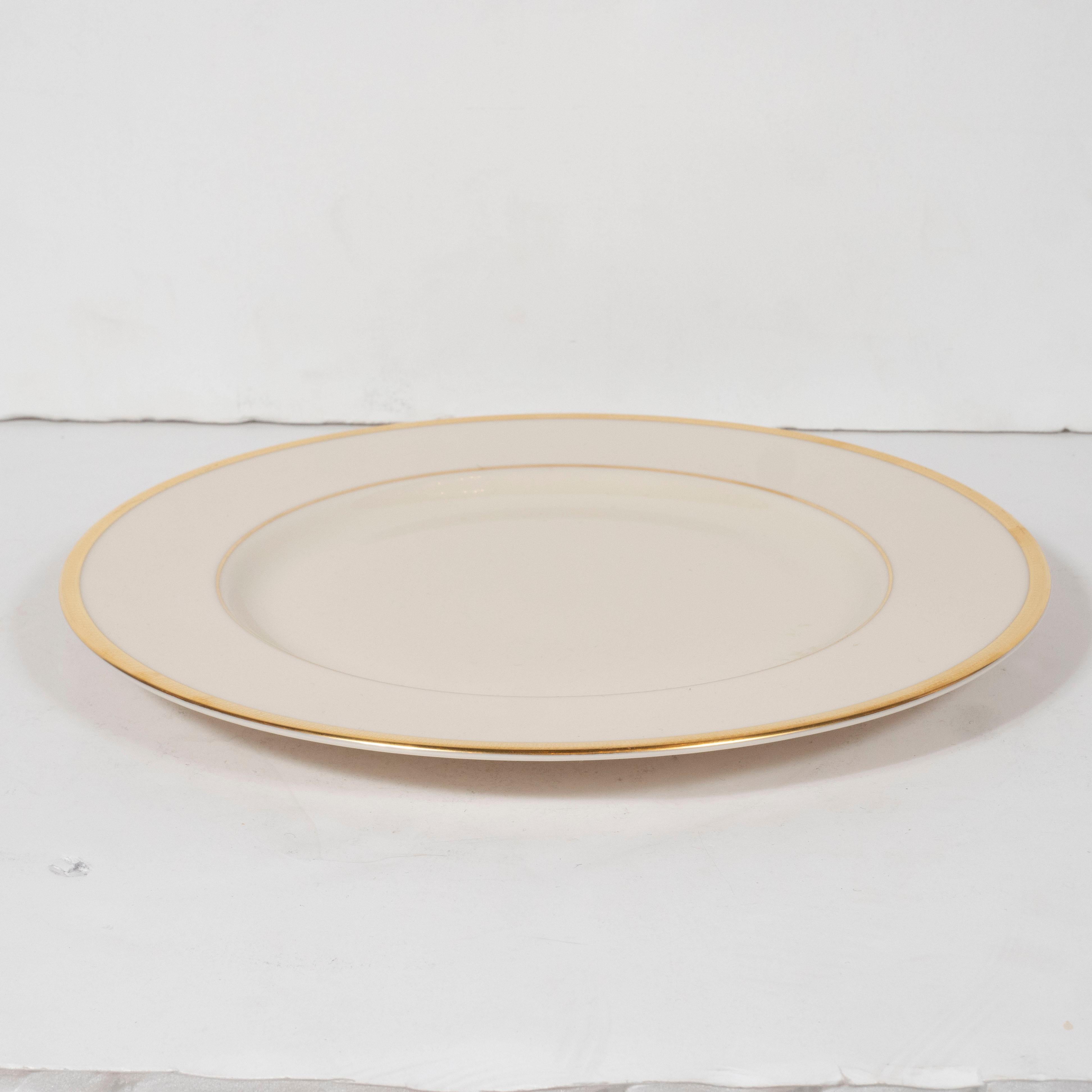 American Set of 12 Modernist Dinner Plates in 24-Karat Gold and Bone China by Lenox