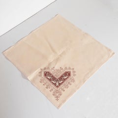 Set of 12 Modernist Pale Crimson & Black Hand Embroidered Ecru Linen Napkins