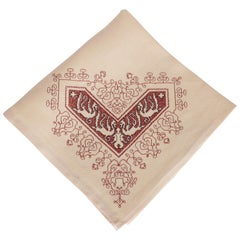 Set of 12 Modernist Pale Crimson & Black Hand Embroidered Ecru Linen Napkins