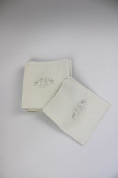 Set of 12 Monogramed Large Cream Colored Belgian Linen Table Napkins Belgium