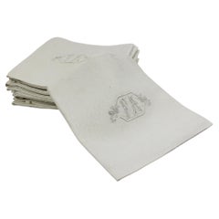Used Set of 12 Monogramed Large Cream Colored Belgian Linen Table Napkins Belgium