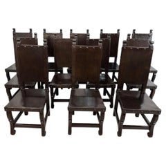Set of 12 Monumental Spanish Colonial Revival Leather Dining Chairs