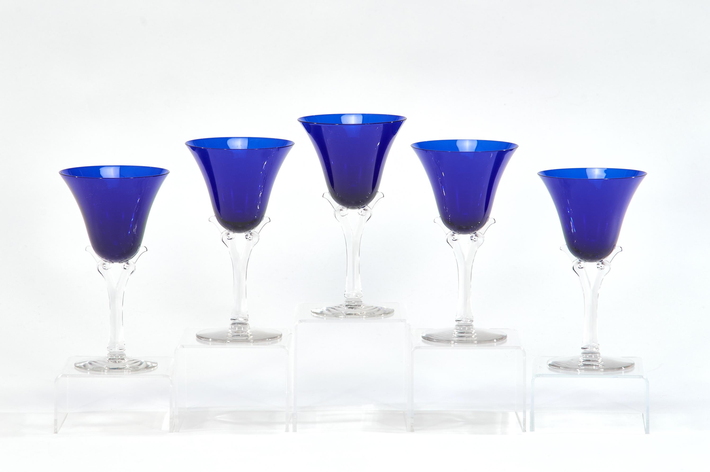 cobalt blue wine glasses with clear stems