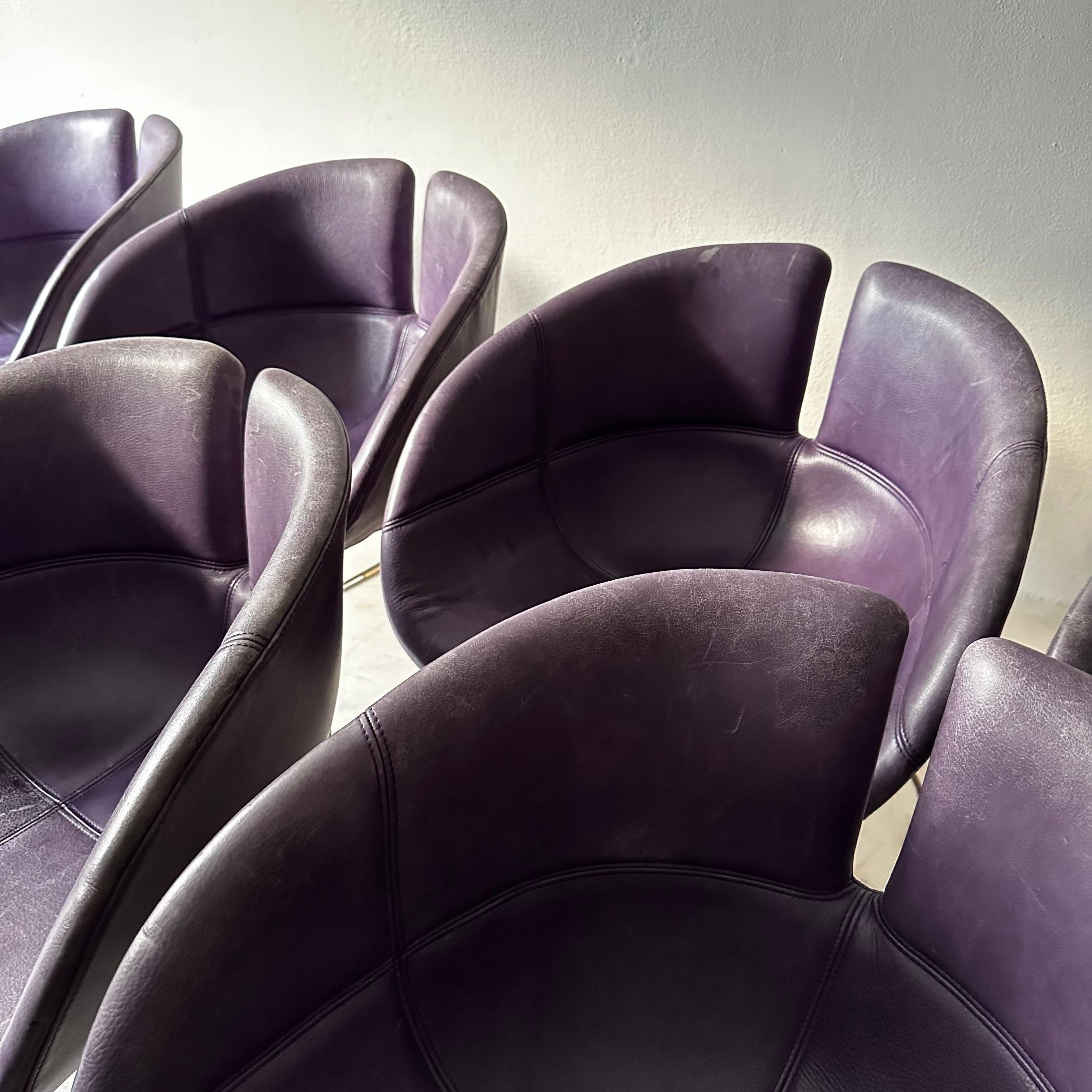 Stainless Steel Set of 12 Moroso Dining Chairs in Purple Leather by Patricia Urquiola 2002 For Sale