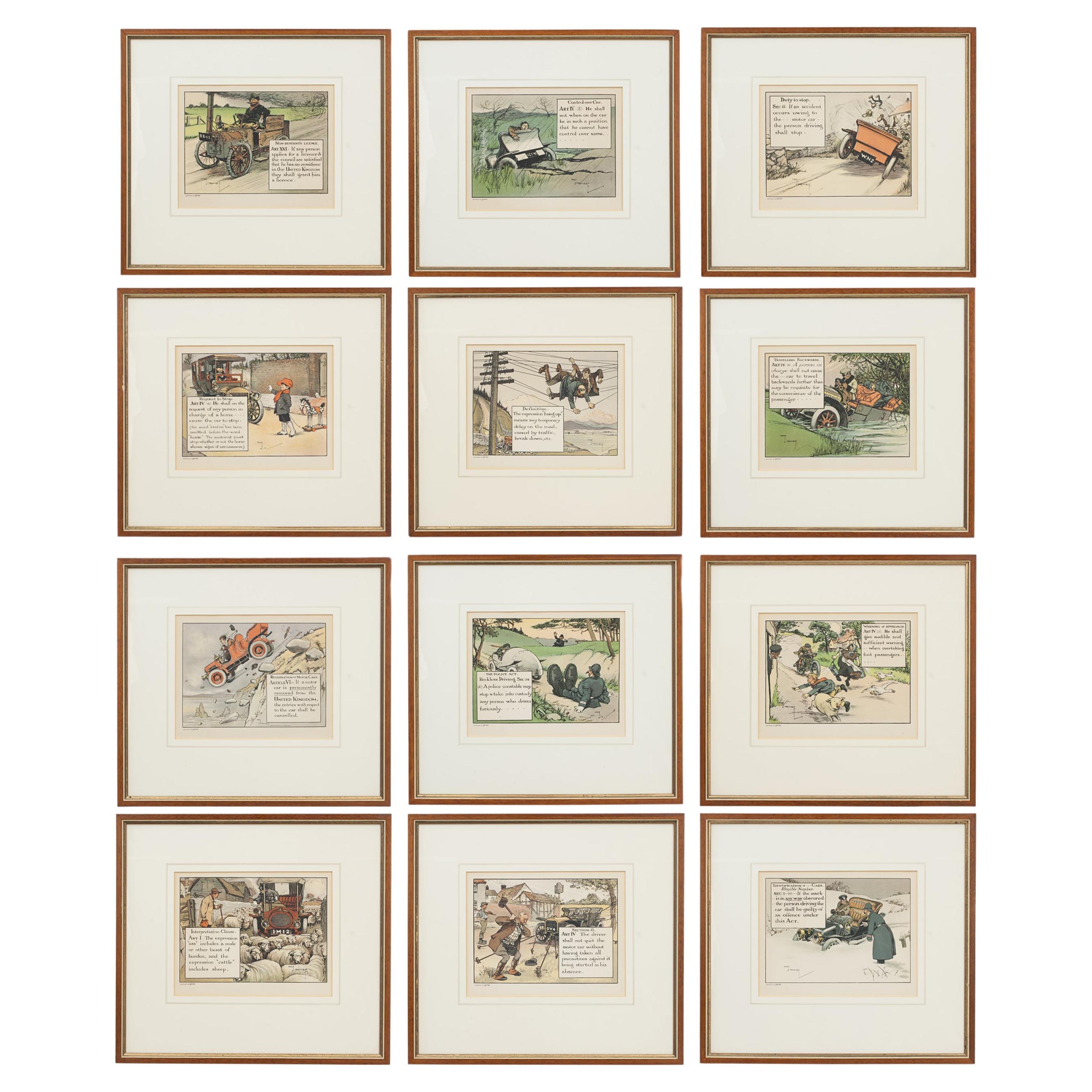 Set of 12 Motoring Prints by Charles Crombie, Motoritis