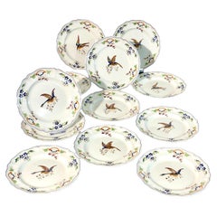 Set of 12 Moustiers "Cléry" Hand-Painted Faience Plates