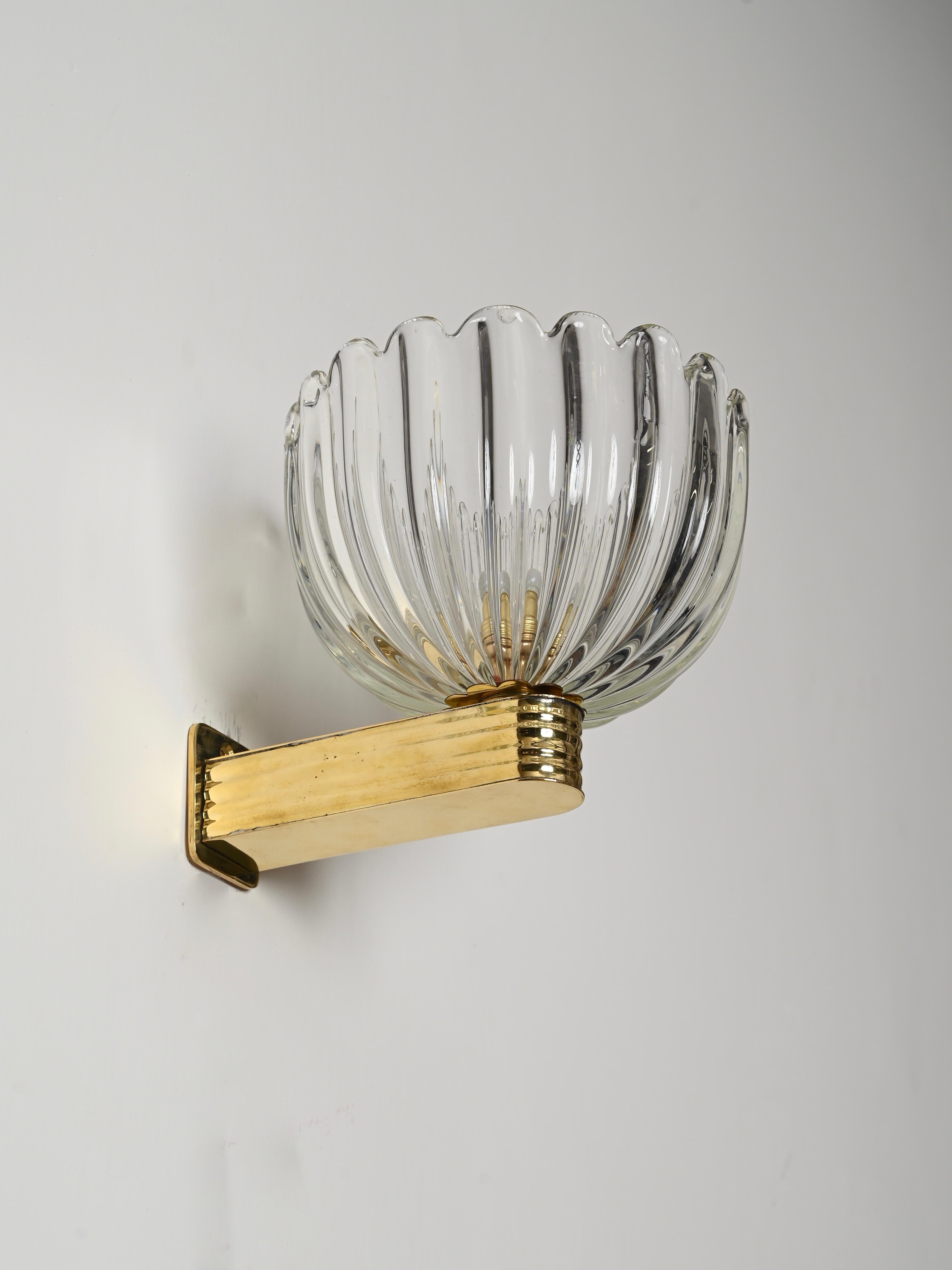 Juego de 12 candelabros florales de cristal de Murano y latón, de Barovier, Italia Años 40 Latón en venta
