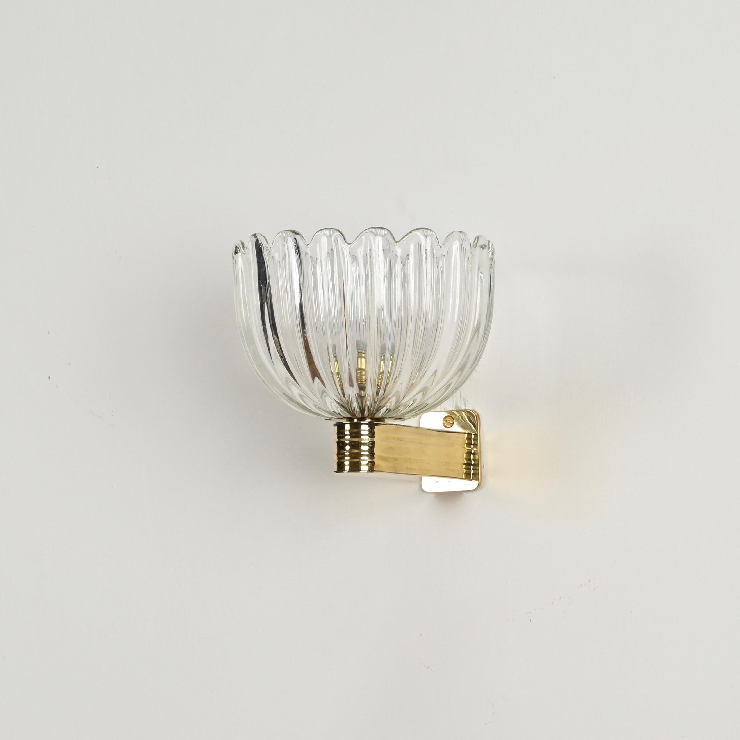 Juego de 12 candelabros florales de cristal de Murano y latón, de Barovier, Italia Años 40 en venta 1