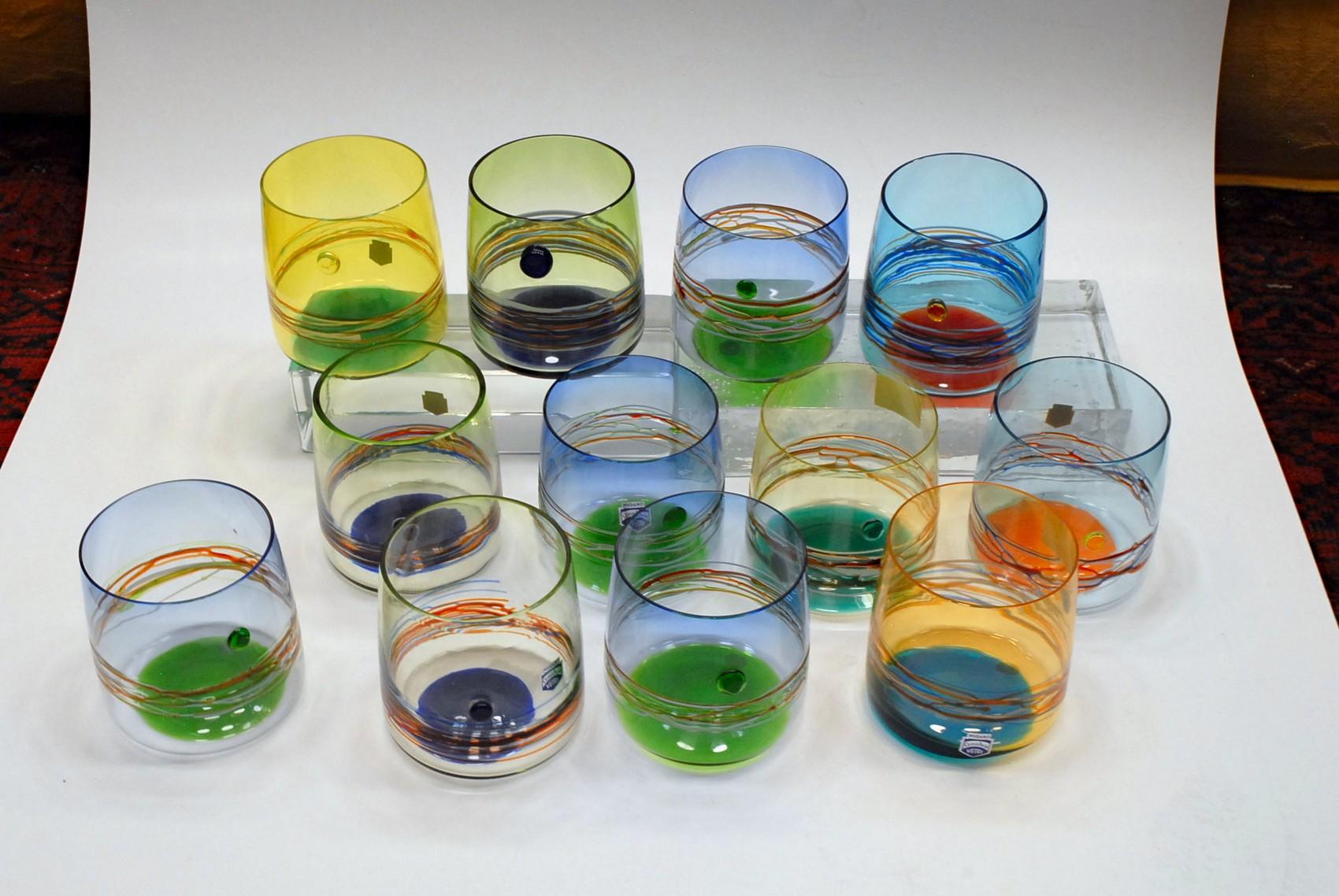 Mid-Century Modern Set of 12 Murano Tumblers, Cenedese Sfumato 1960, Young Collection, Masterpieces