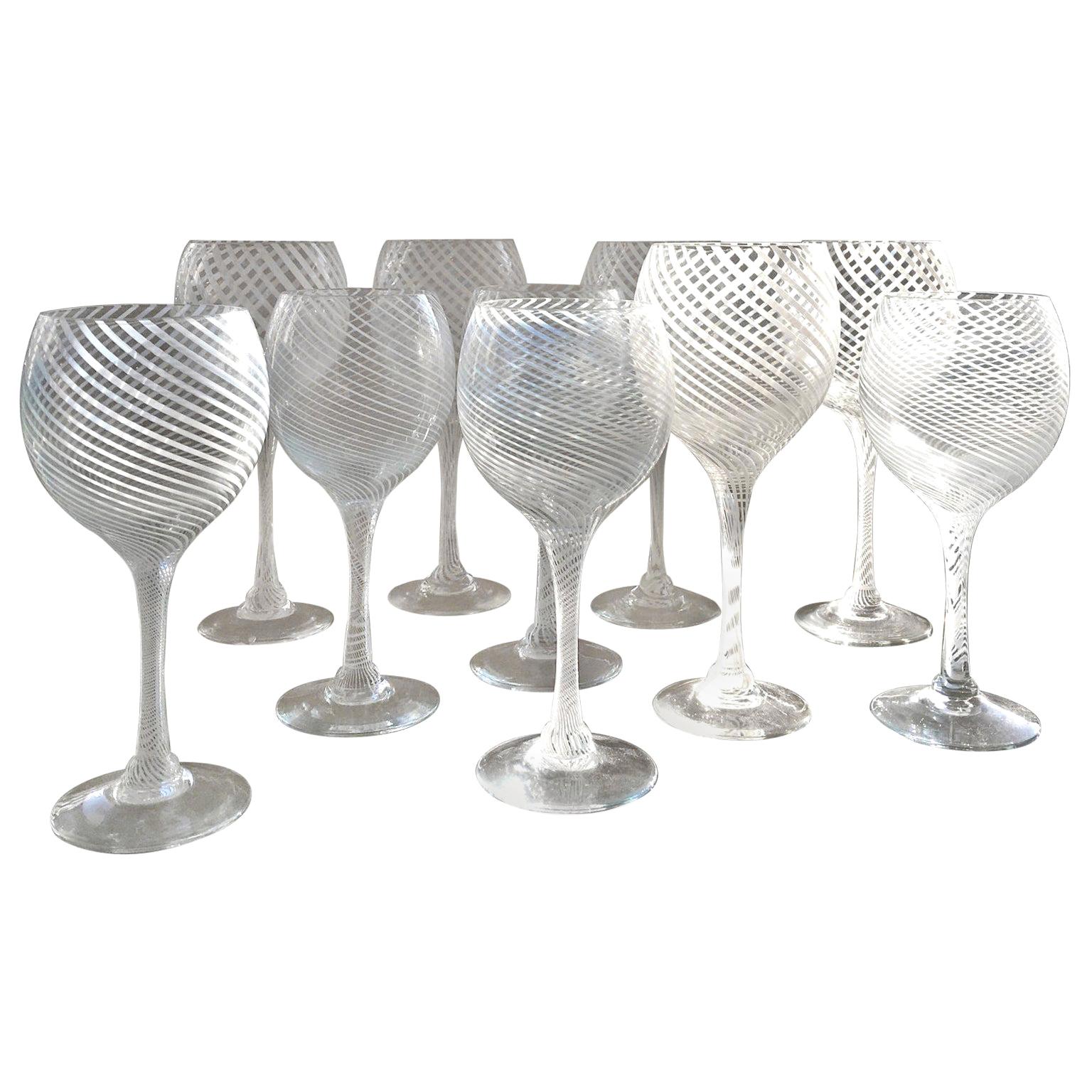 Set of 12 Murano Wine Glasses Attributed to Venini