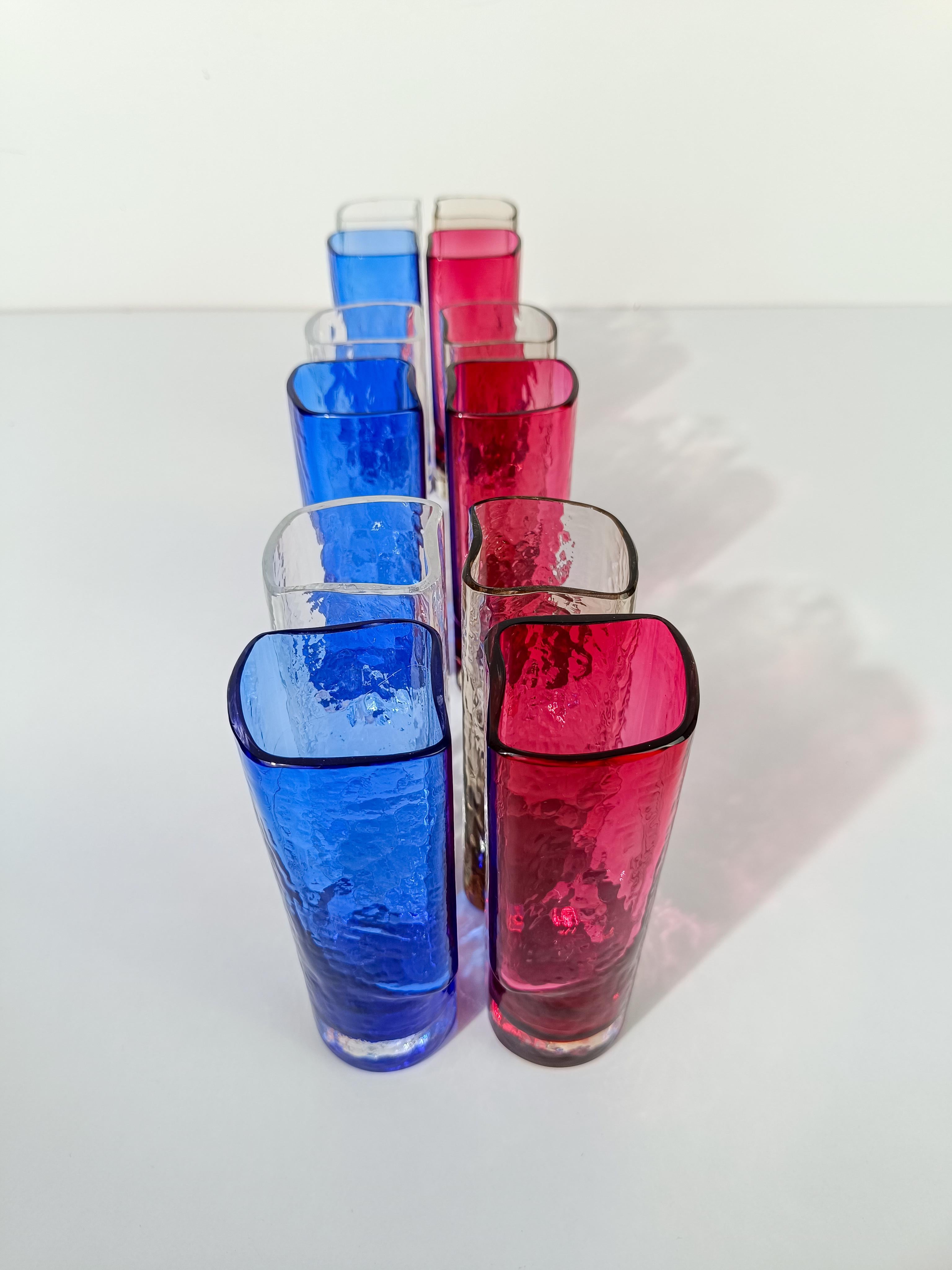 Juego de 12 vasos largos de colores de Murano de Nason Moretti, Italia, años 60 en venta 2