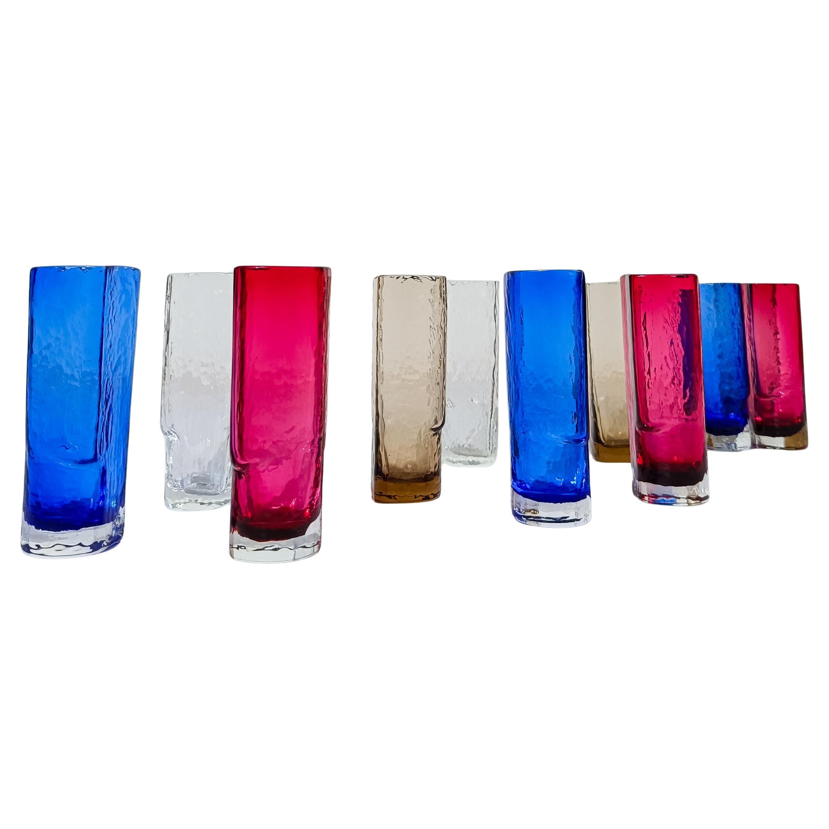 Juego de 12 vasos largos de colores de Murano de Nason Moretti, Italia, años 60