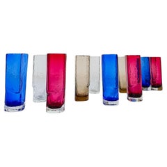 Set of 12 Murano's Colored Long Drink Glasses By Nason Moretti, Italy 60s