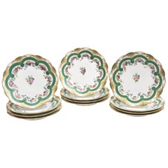 Set of 12 Museum Quality Feuillet Painted Old Paris Porcelain Plates, circa 1830