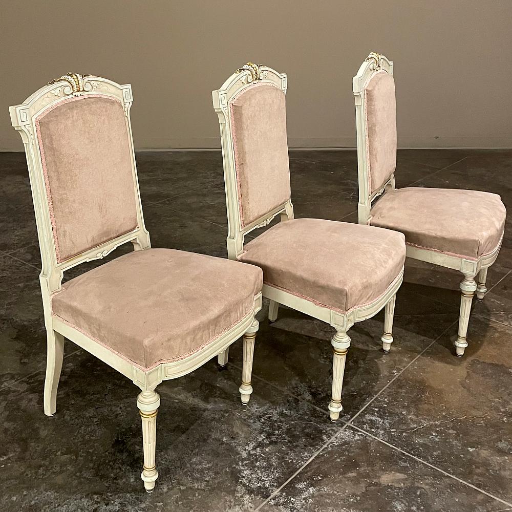 Set of 12 Napoleon III Period Painted Dining Chairs For Sale 3