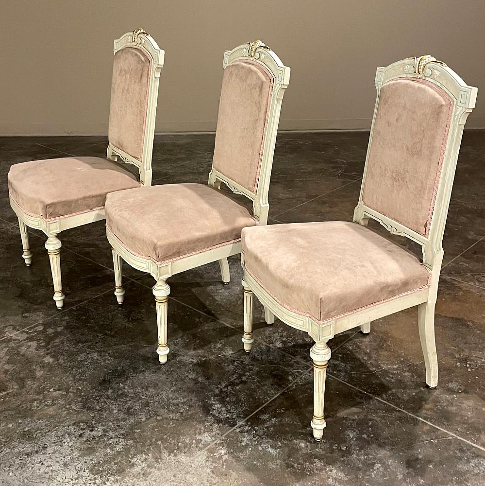Set of 12 Napoleon III Period Painted Dining Chairs For Sale 4