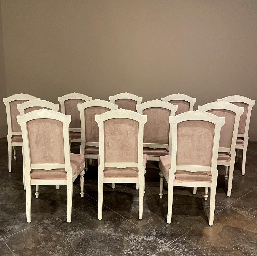 French Set of 12 Napoleon III Period Painted Dining Chairs For Sale