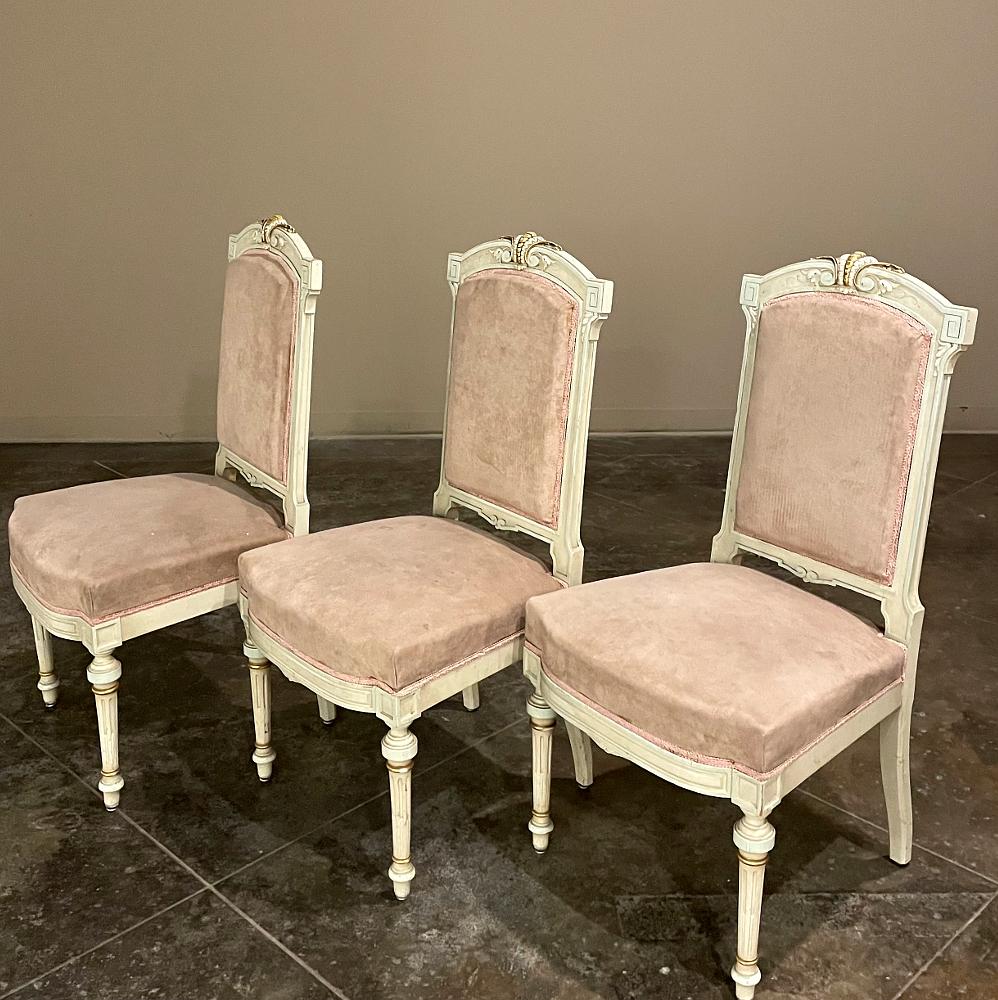 Set von 12 bemalten Esszimmerstühlen aus der Zeit Napoleons III. (19. Jahrhundert) im Angebot