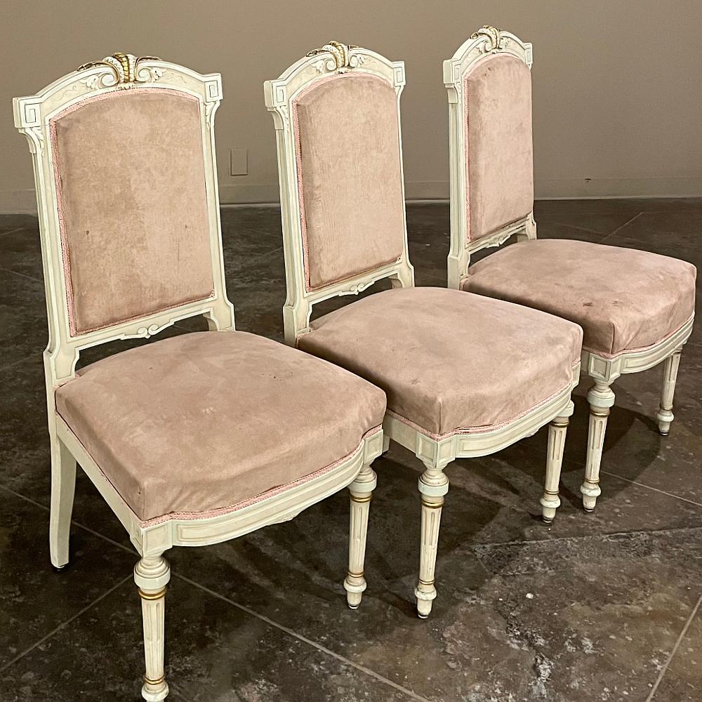 Set of 12 Napoleon III Period Painted Dining Chairs For Sale 1
