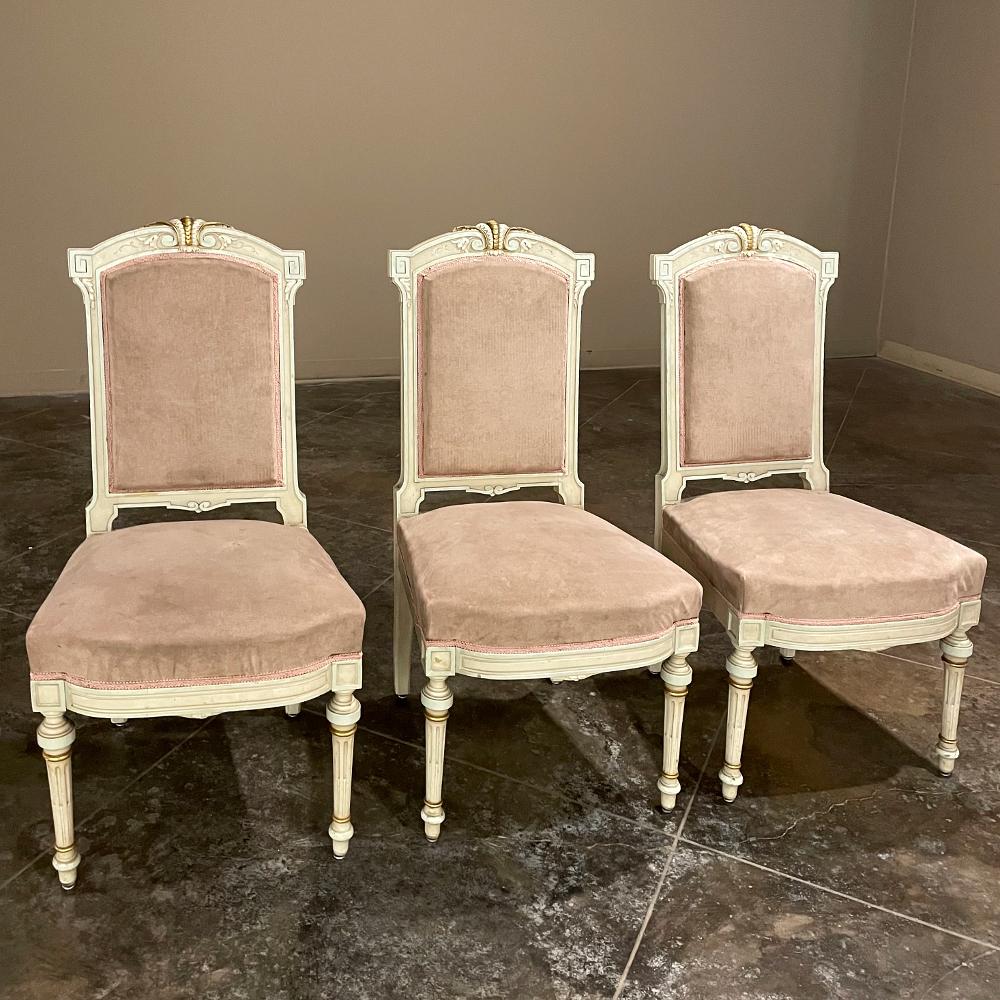 Set von 12 bemalten Esszimmerstühlen aus der Zeit Napoleons III. im Angebot 1