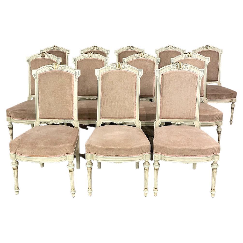 Set von 12 bemalten Esszimmerstühlen aus der Zeit Napoleons III.