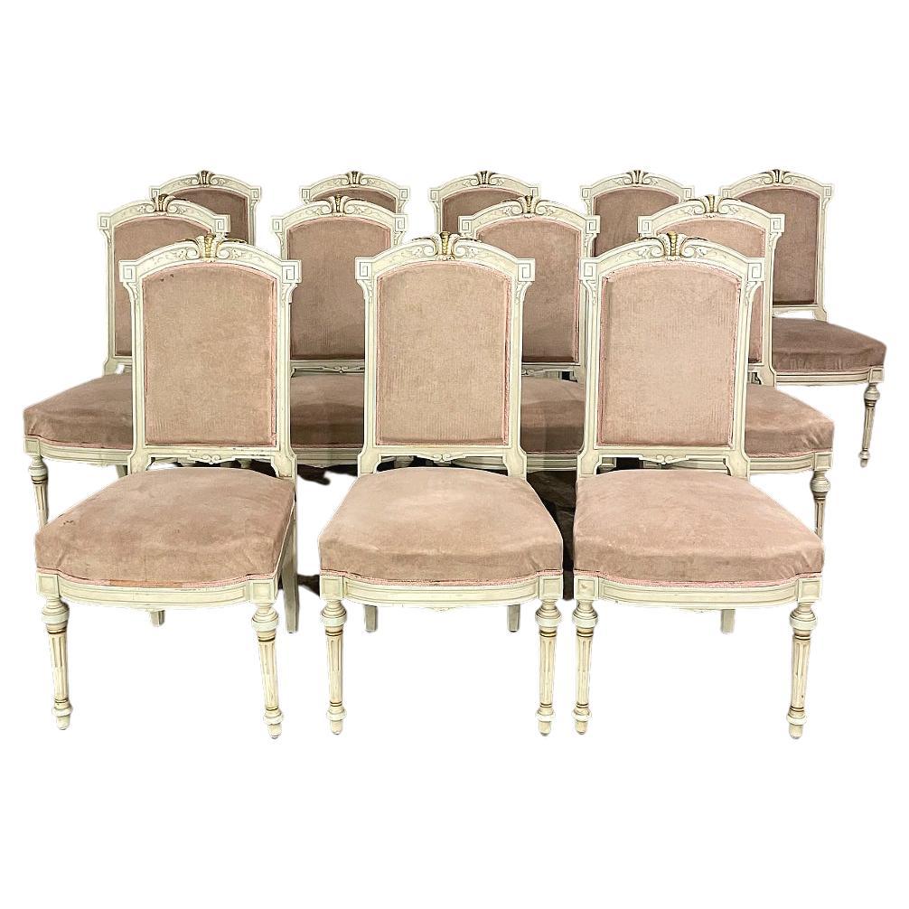 Remarkable Set of 12, Painted Dining Chairs For Sale at