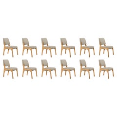 Set of 12 natural oak bouclé armless Arches II dining chair by InsidherLand