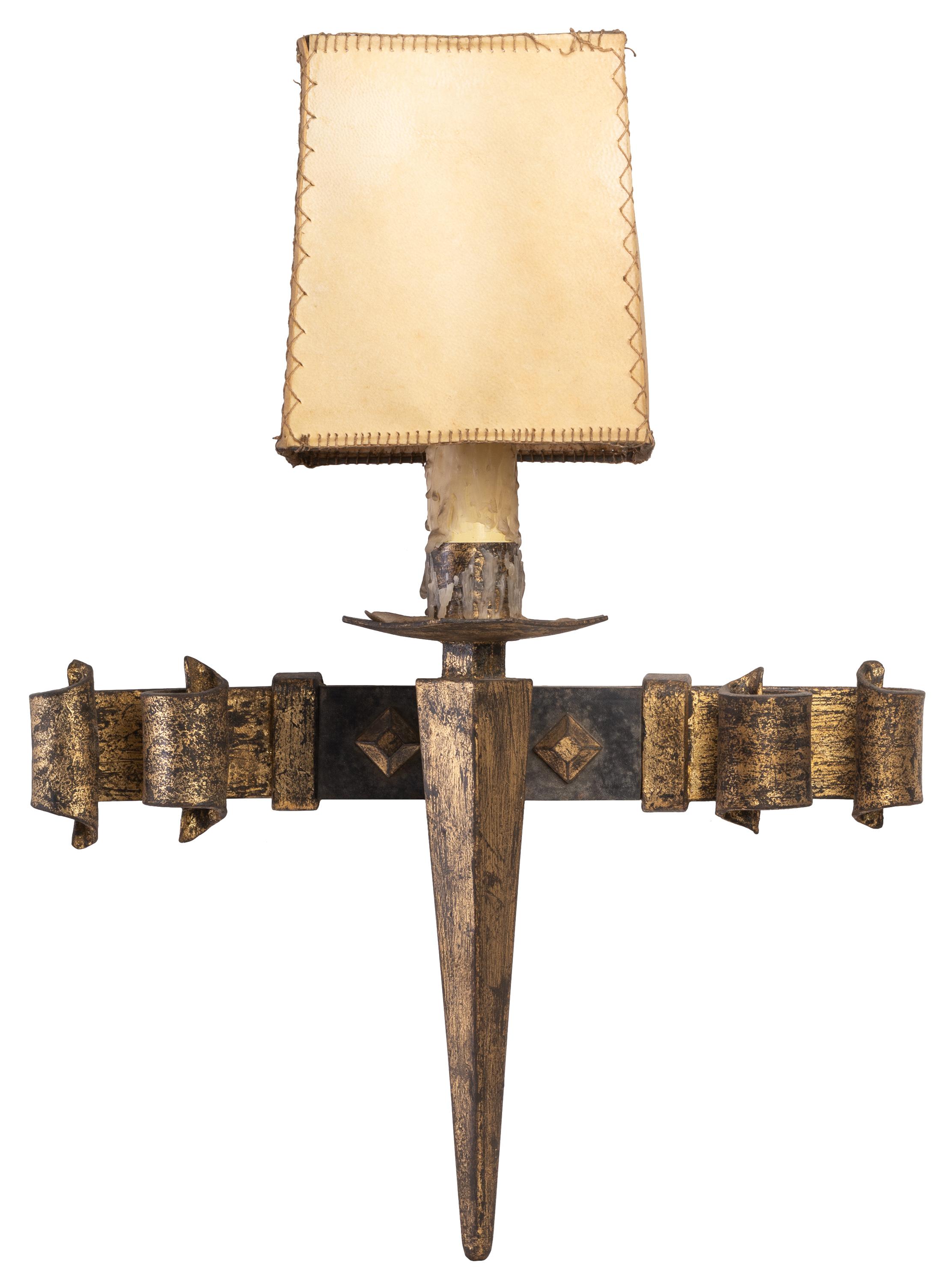 Set of 12 Neo-Gothic Medieval Style Iron Wall Sconces with Parchment Shades 11