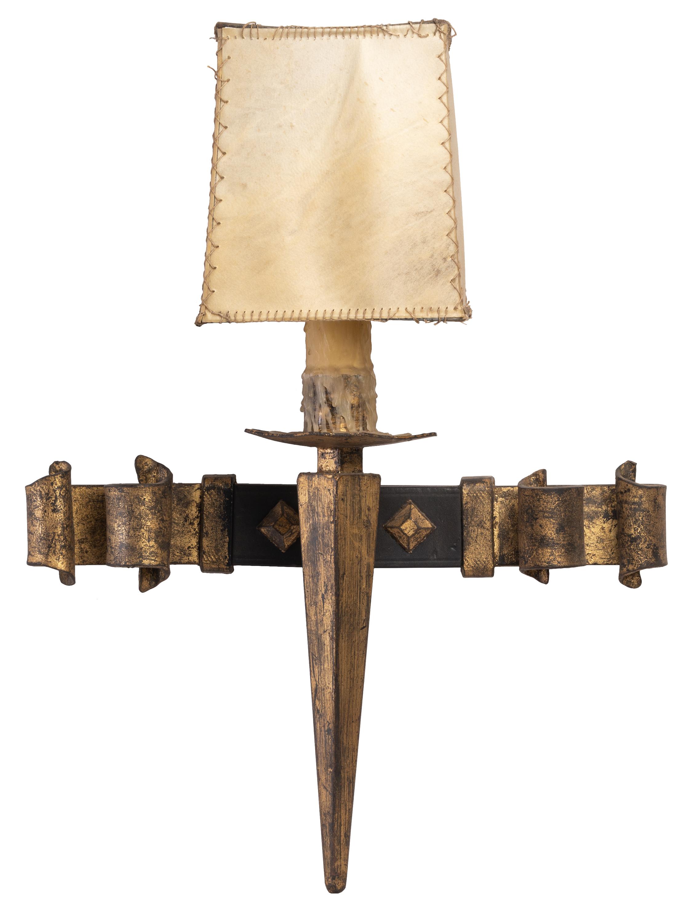Set of 12 Neo-Gothic Medieval Style Iron Wall Sconces with Parchment Shades 2