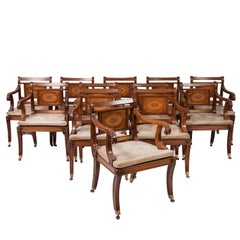 Set of 12 Neoclassical Inlaid Armchairs