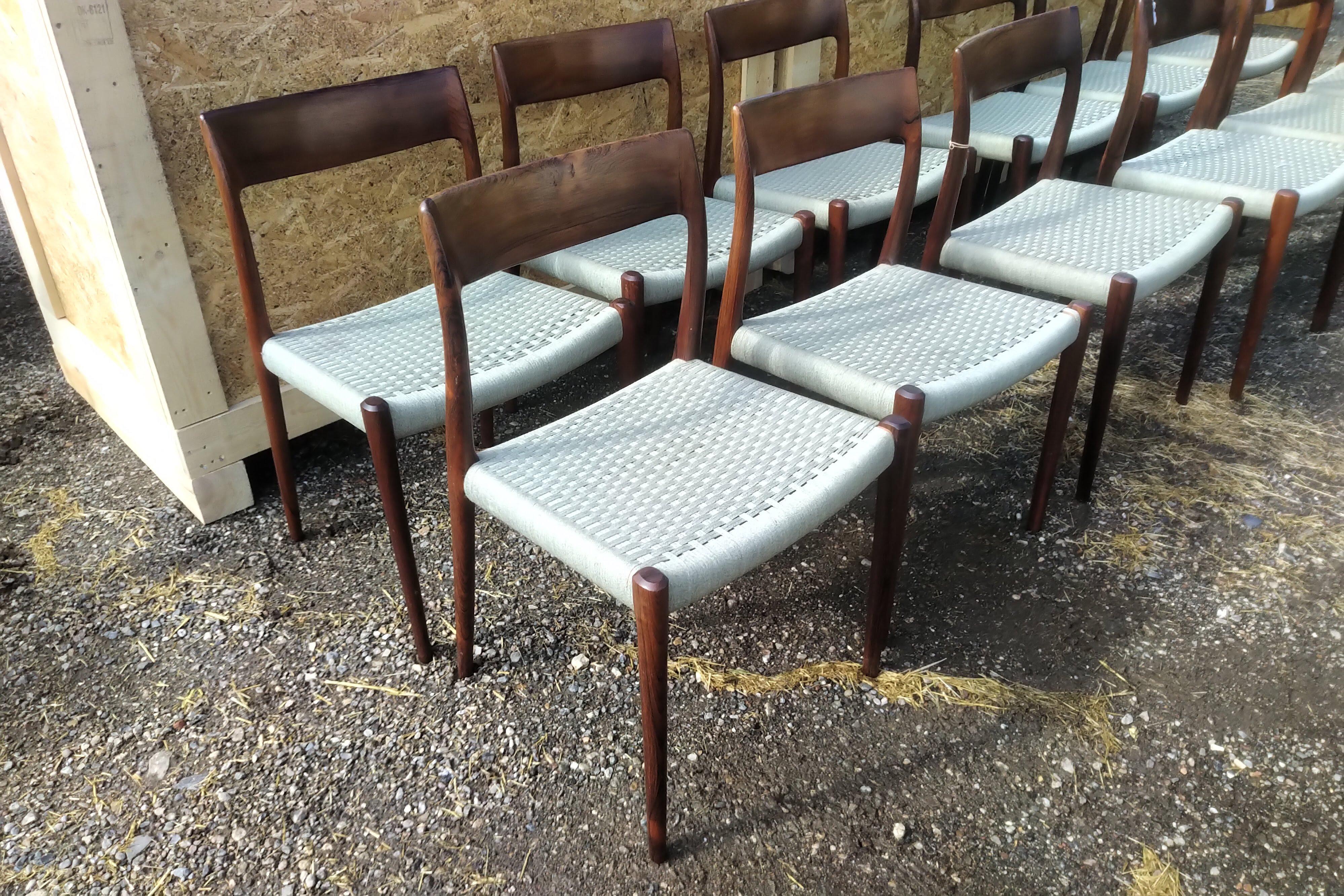 Set of 12 Niels Otto Moller 1958 Dinings Chairs with Original Grey Wool Cord For Sale 5