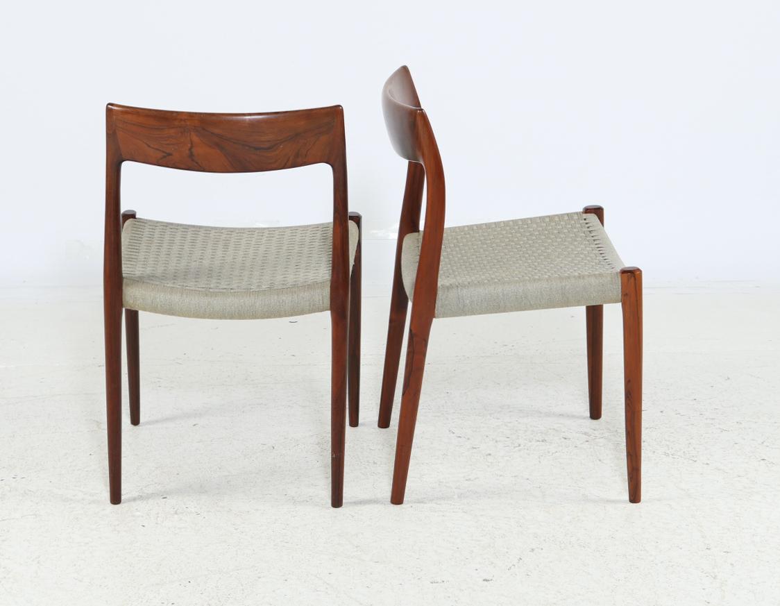 Hardwood Set of 12 Niels Otto Moller 1958 Dinings Chairs with Original Grey Wool Cord For Sale