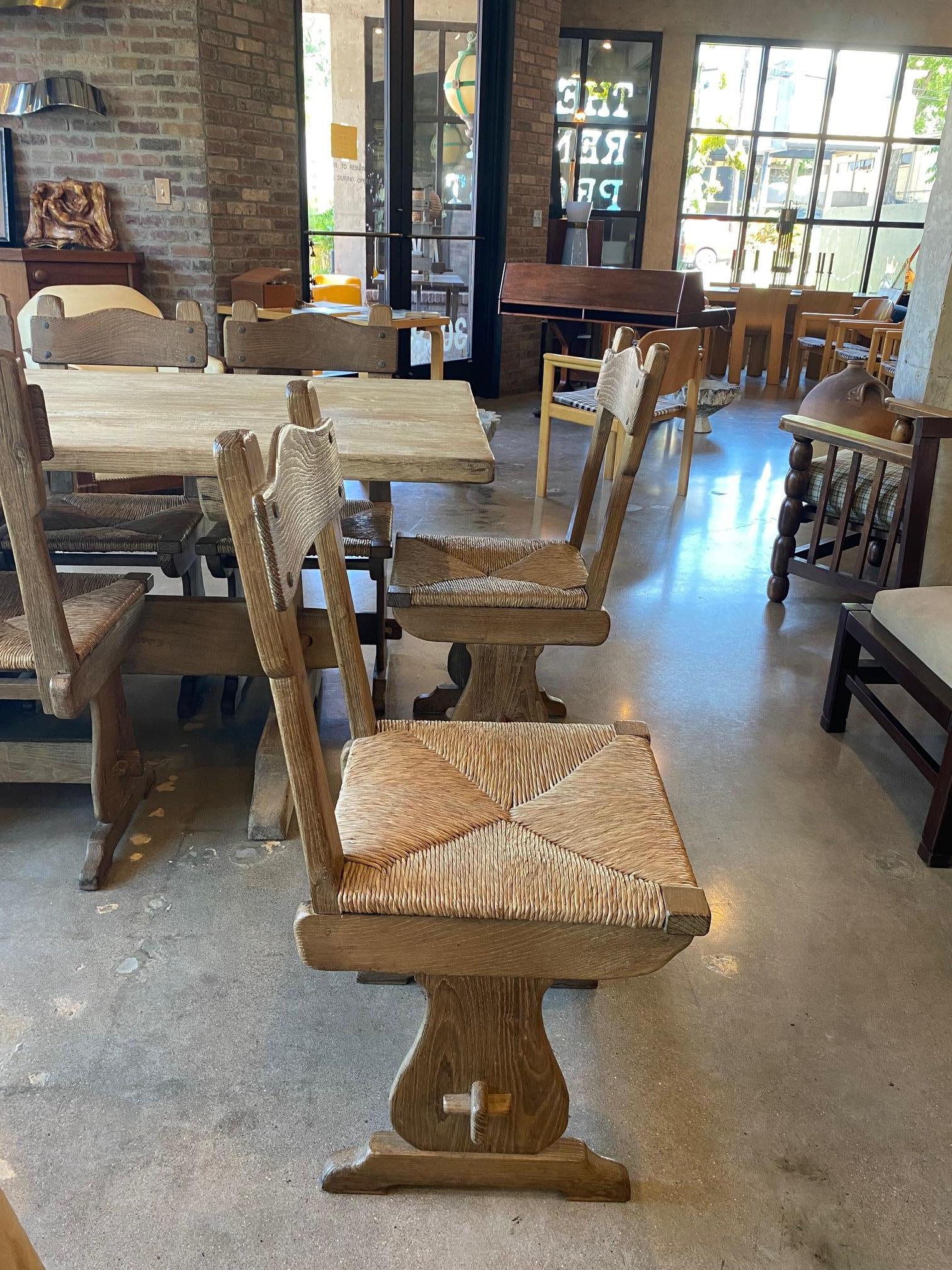 Set of 12 Oak and Rush Dining Chairs, France, 1950's 8